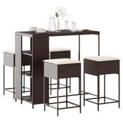 Ensemble de bar de avec coussins 5 pcs marron poly rotin