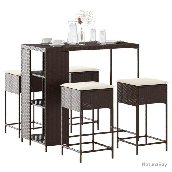 Ensemble de bar de avec coussins 5 pcs marron poly rotin