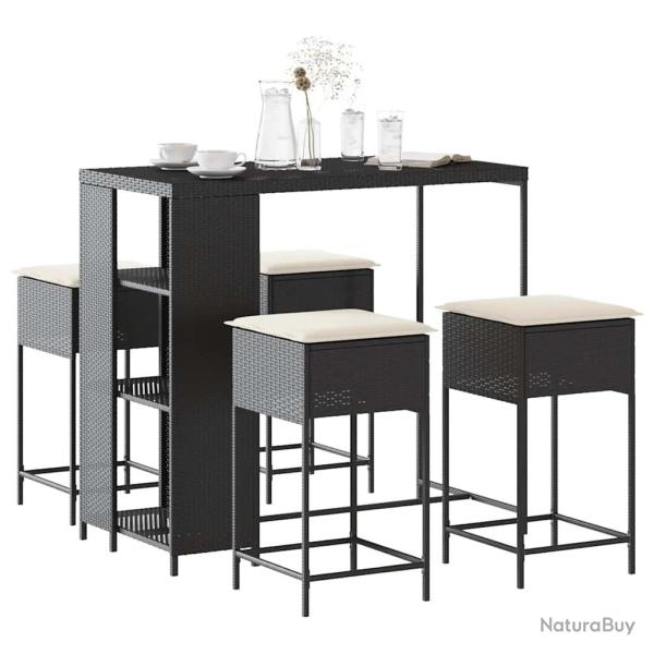Ensemble de bar de 5 pcs avec coussins noir poly rotin
