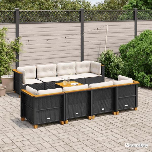 Salon de 9 pcs avec coussins noir r�sine tress�e