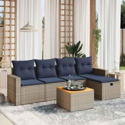 Ensemble de canap&eacute;, 6 pi&egrave;ces, avec coussins gris en r&eacute;sine tress&eacute;e, pour le jardin