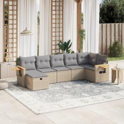 Salon avec coussins, 7 pi&egrave;ces, en r&eacute;sine tress&eacute;e, beige
