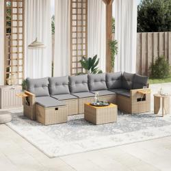Salon avec coussins, 8 pi&egrave;ces, en r&eacute;sine tress&eacute;e, beige