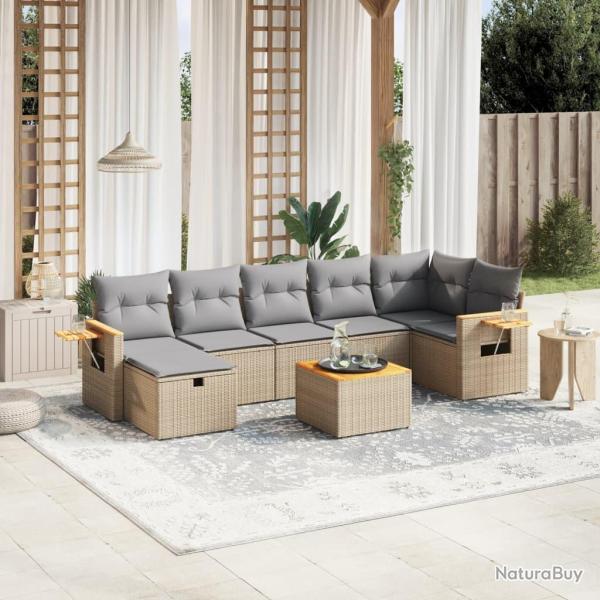 Salon avec coussins, 8 pi�ces, en r�sine tress�e, beige
