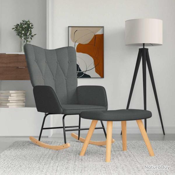 Chaise � bascule avec repose-pied Gris fonc� Tissu