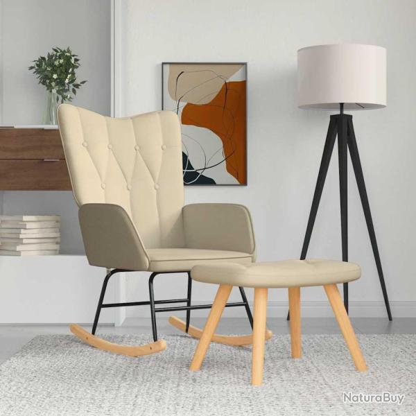 Chaise � bascule avec repose-pied Cr�me Tissu