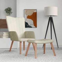 Chaise de relaxation avec repose-pied Blanc cr&egrave;me Velours