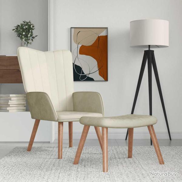 Chaise de relaxation avec repose-pied Blanc cr�me Velours