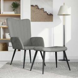 Chaise de relaxation avec repose-pied Gris clair Velours