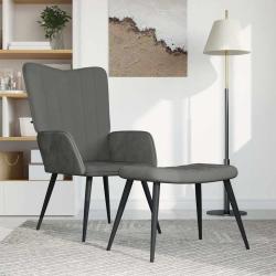 Chaise de relaxation avec repose-pied Gris fonc&eacute; Velours