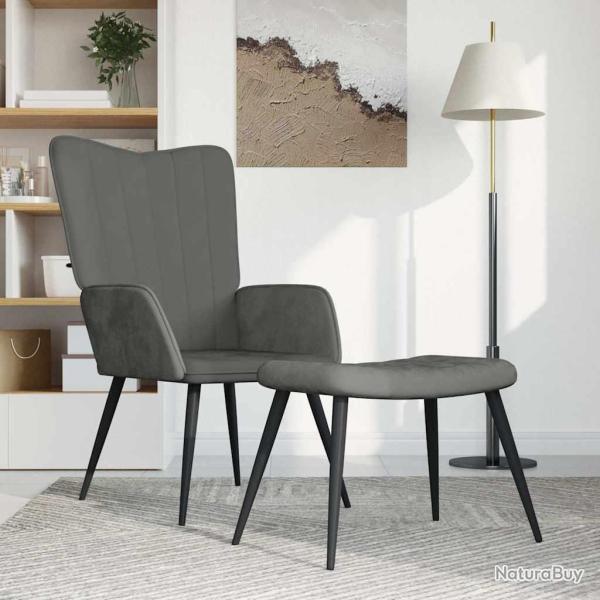 Chaise de relaxation avec repose-pied Gris fonc� Velours