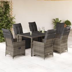 Ensemble de bistro de 7 pcs coussins gris poly rotin