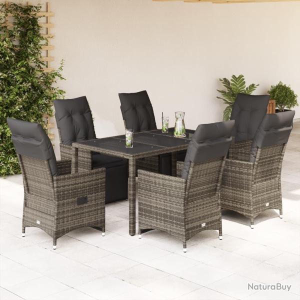 Ensemble de bistro de 7 pcs coussins gris poly rotin