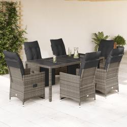 Ensemble de bistro de 7 pcs coussins gris poly rotin