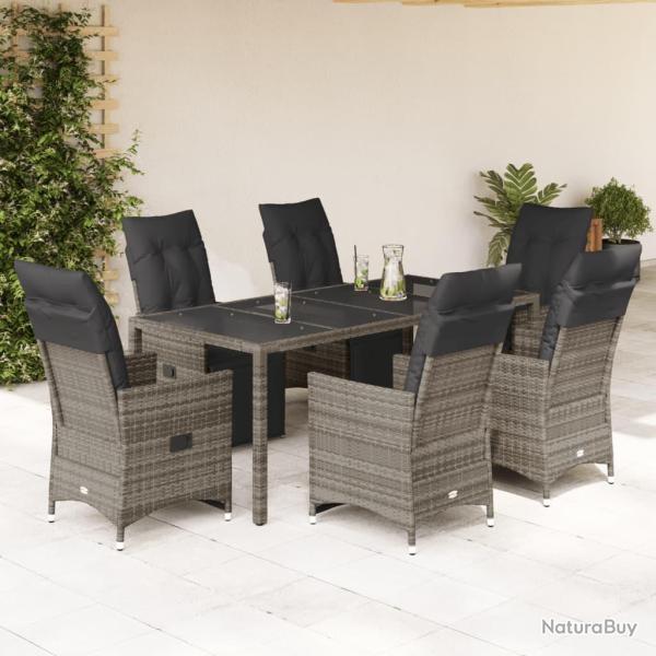 Ensemble de bistro de 7 pcs coussins gris poly rotin