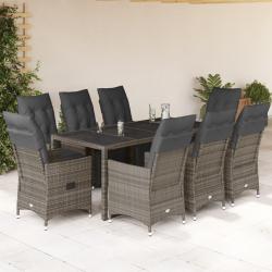 Ensemble de bistro de 9 pcs coussins gris poly rotin
