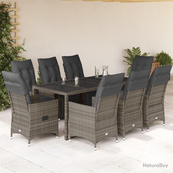 Ensemble de bistro de 9 pcs coussins gris poly rotin