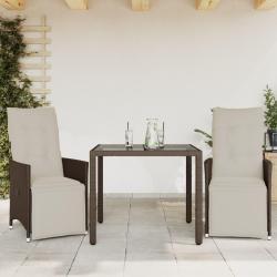 Ensemble de bistro de 3 pcs coussins marron poly rotin