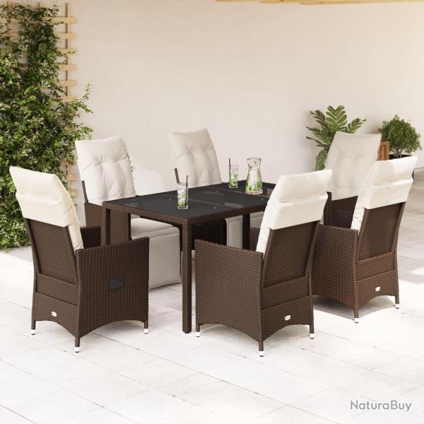 Ensemble de bistro de 7 pcs coussins marron poly rotin