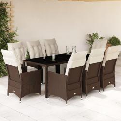 Ensemble de bistro de 9 pcs coussins marron poly rotin