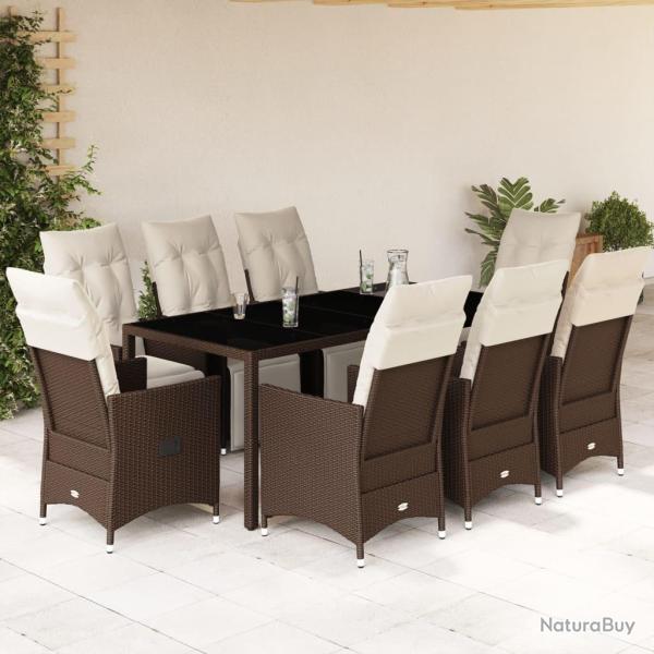 Ensemble de bistro de 9 pcs coussins marron poly rotin