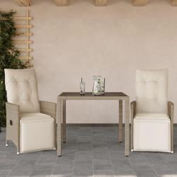 Ensemble de bistro de 3 pcs coussins beige poly rotin