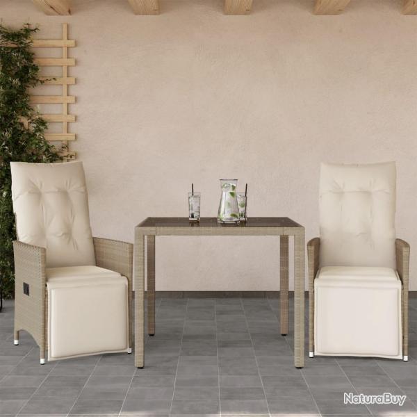 Ensemble de bistro de 3 pcs coussins beige poly rotin
