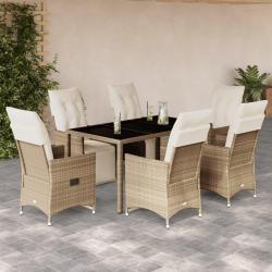 Ensemble de bistro de 7 pcs coussins beige poly rotin