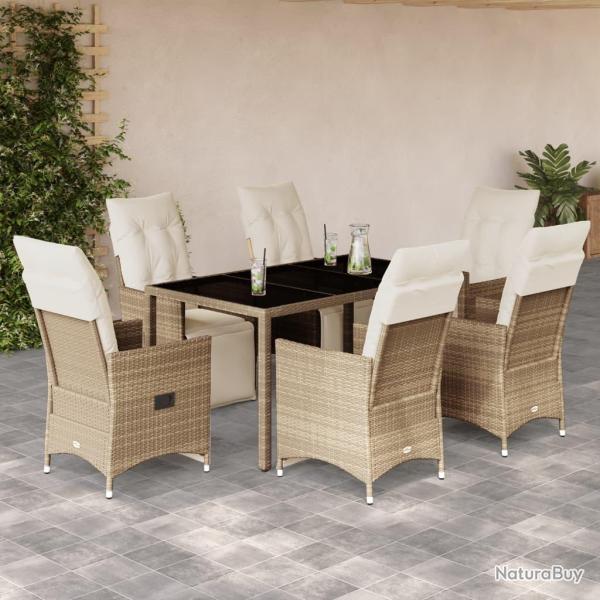 Ensemble de bistro de 7 pcs coussins beige poly rotin