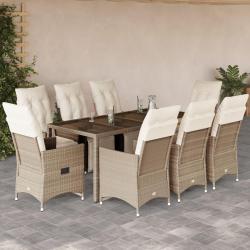 Ensemble de bistro de 9 pcs coussins beige poly rotin