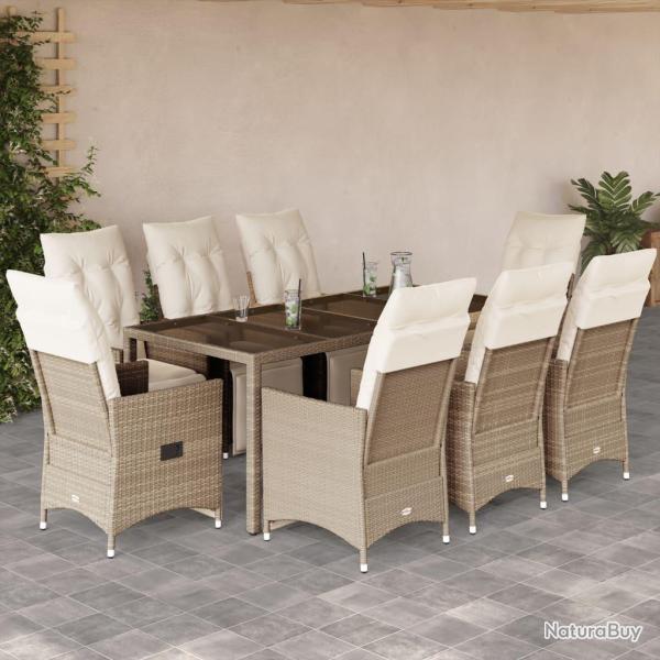 Ensemble de bistro de 9 pcs coussins beige poly rotin