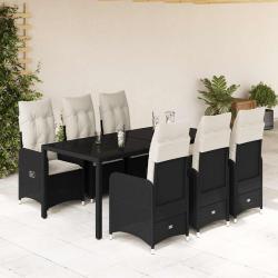 Ensemble de bistro de 7 pcs coussins noir poly rotin