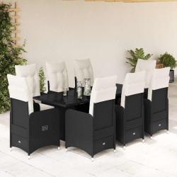 Ensemble de bistro de 9 pcs coussins noir poly rotin