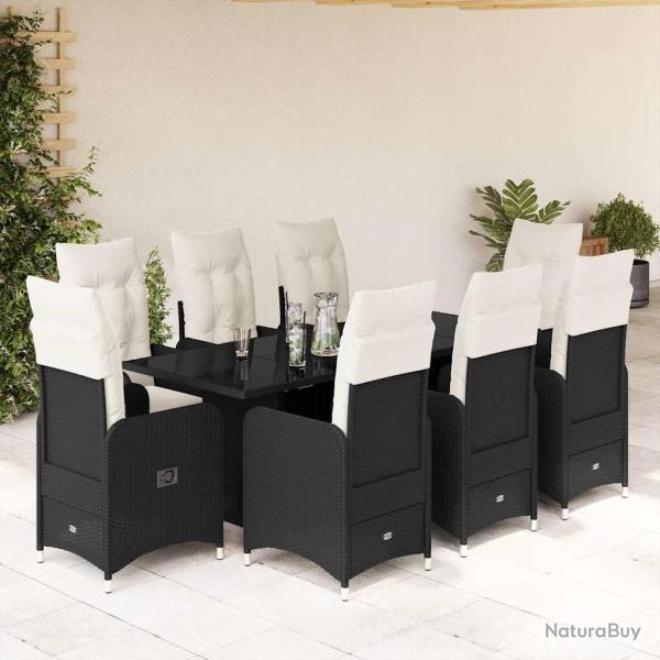 Ensemble de bistro de 9 pcs coussins noir poly rotin