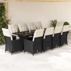 Ensemble de bistro de 11 pcs coussins noir poly rotin