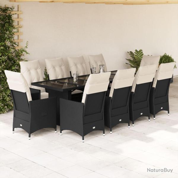 Ensemble de bistro de 11 pcs coussins noir poly rotin