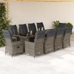 Ensemble de bistro de 11 pcs coussins gris poly rotin