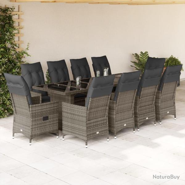 Ensemble de bistro de 11 pcs coussins gris poly rotin