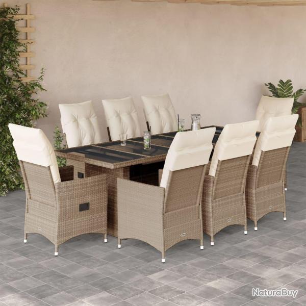 Ensemble de bistro de 9 pcs coussins beige poly rotin