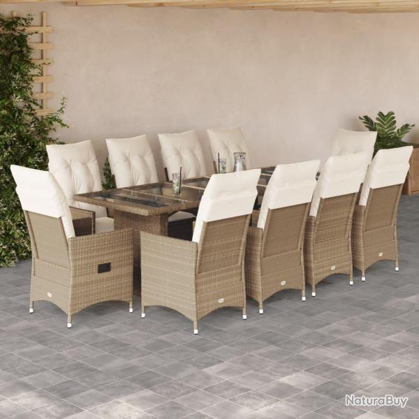 Ensemble de bistro de 11 pcs coussins beige poly rotin
