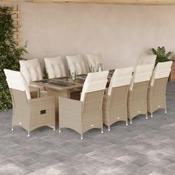 Ensemble de bistro de 11 pcs coussins beige poly rotin