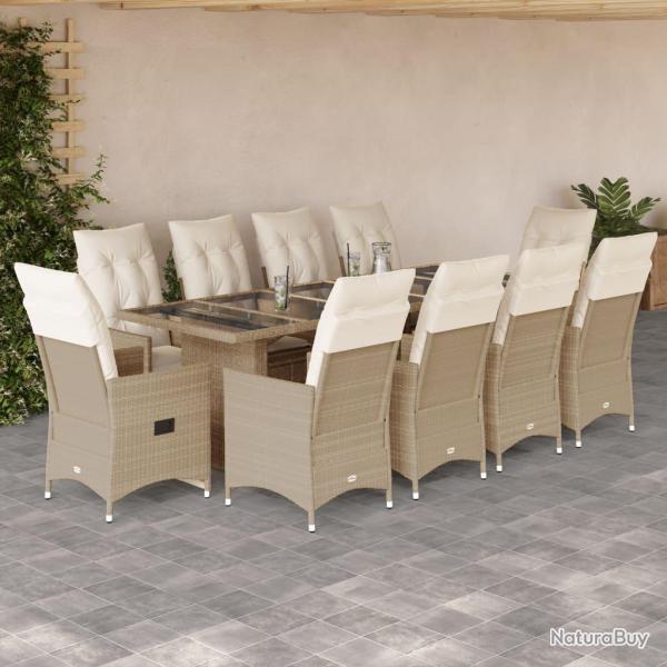 Ensemble de bistro de 11 pcs coussins beige poly rotin