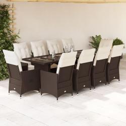 Ensemble de bistro de 11 pcs coussins marron poly rotin