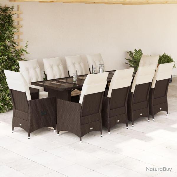 Ensemble de bistro de 11 pcs coussins marron poly rotin