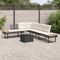 Salon de jardin avec coussins, 2 pi&egrave;ces, en r&eacute;sine tress&eacute;e et verre noire