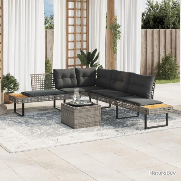Salon de jardin avec coussins, 2 pi�ces, en r�sine tress�e et verre grise