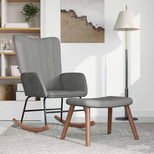 Chaise � bascule avec repose-pied Gris clair Velours