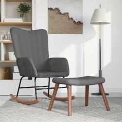 Chaise &agrave; bascule avec repose-pied Gris fonc&eacute; Velours