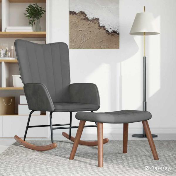 Chaise � bascule avec repose-pied Gris fonc� Velours