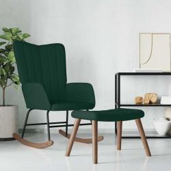 Chaise &agrave; bascule avec repose-pied Vert fonc&eacute; Velours